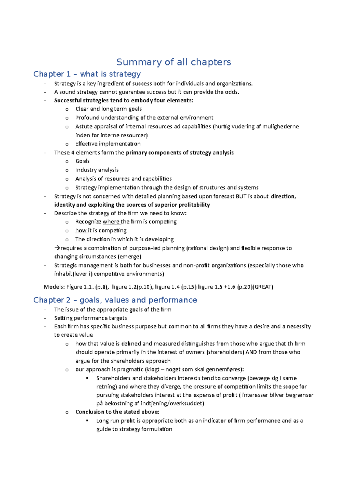 Summary of all chapters - Summary of all chapters Chapter 1 – what is ...
