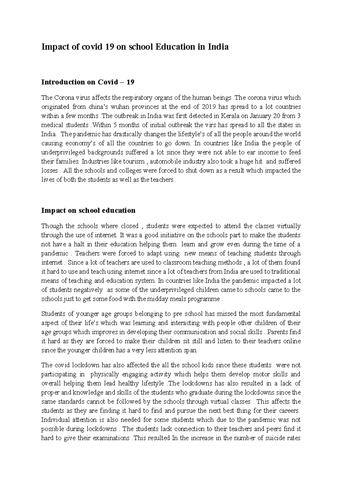 .Impact of covid 19 on school education in India - Impact of covid 19 ...