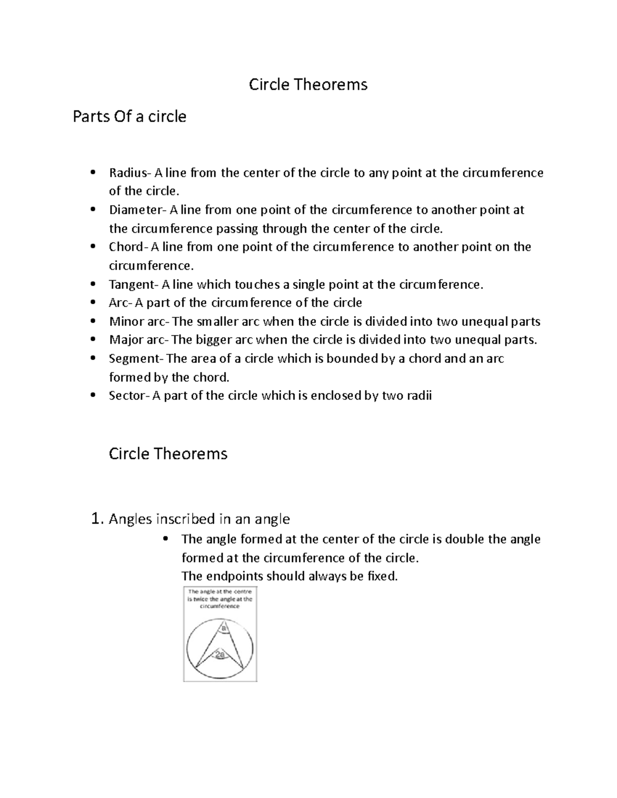 Circle Theorems Full Understanding On Circles Circle Theorems Parts 