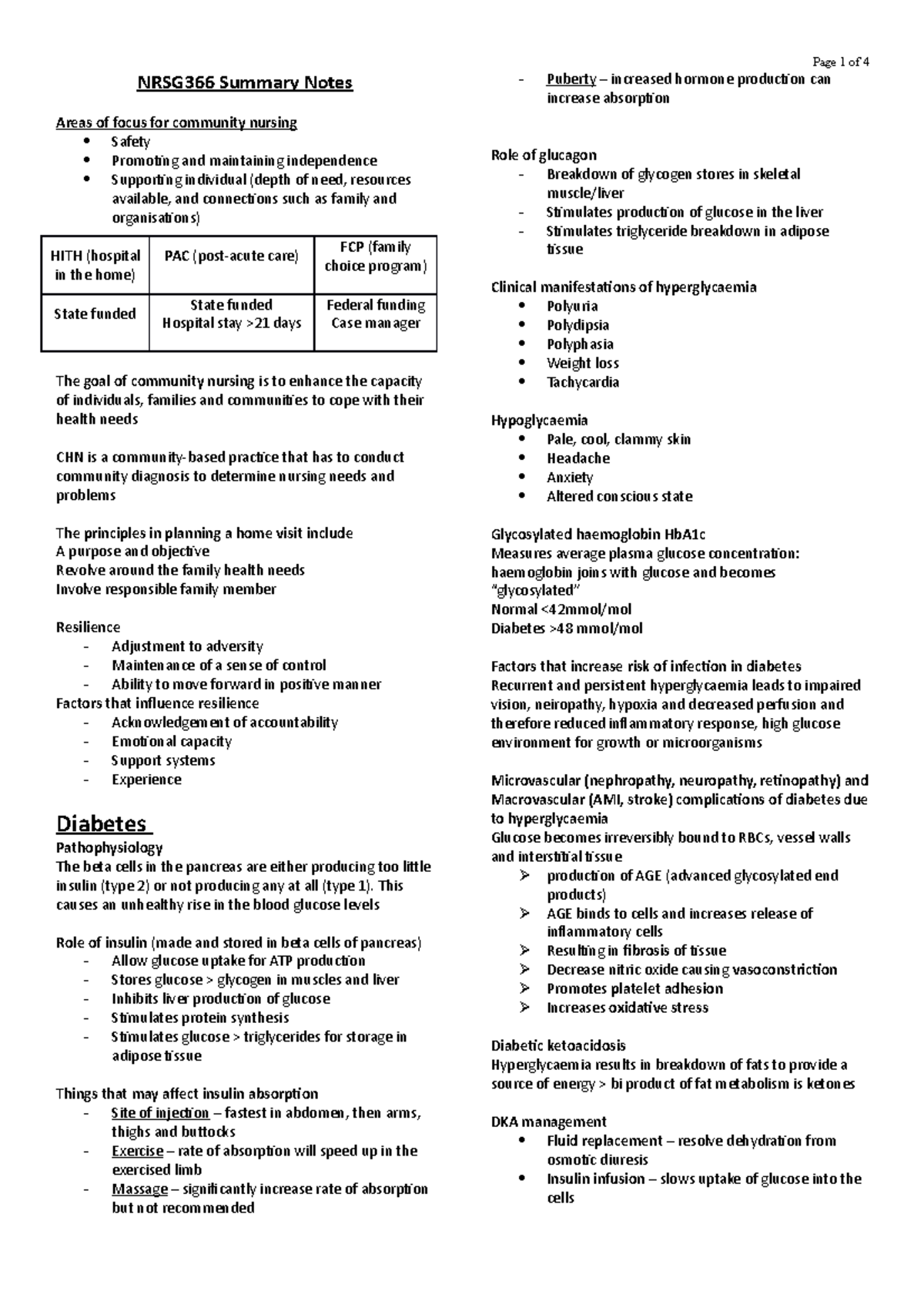 Summary - lecture 1-10 - NRSG366 Summary Notes Areas of focus for ...