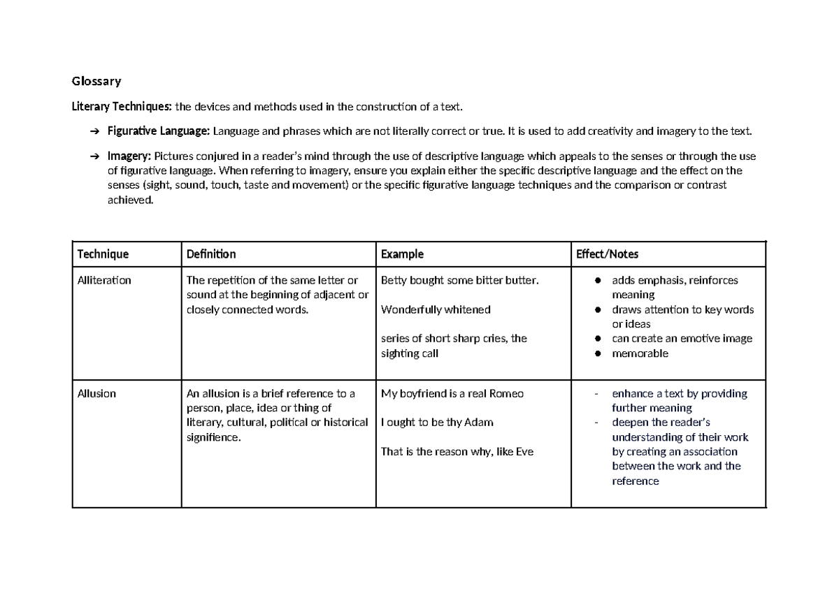 Copy of Literary Techniques Glossary - Glossary Literary Techniques ...