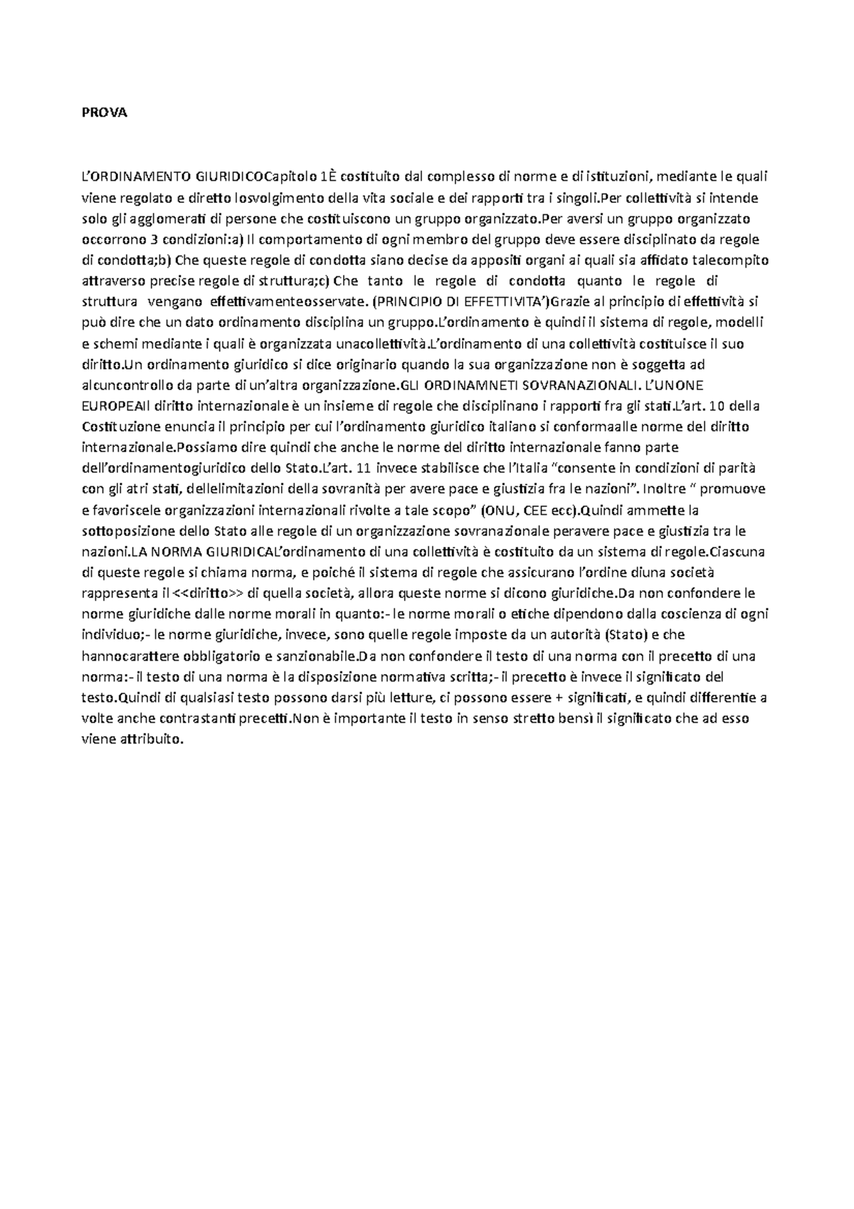 Prova PROVA L’ORDINAMENTO GIURIDICOCapitolo 1È costituito dal