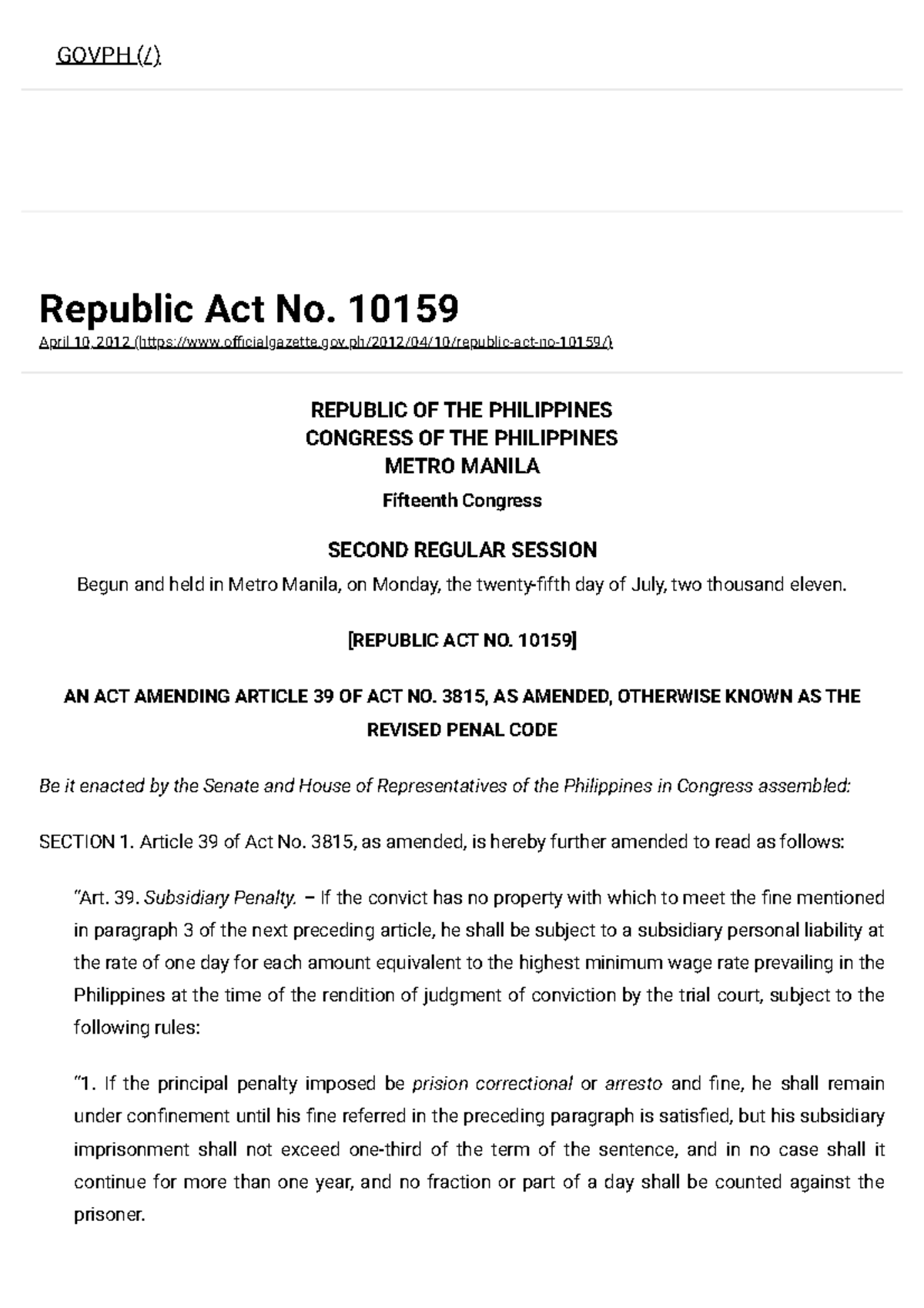 R.A. 10159 - / Republic Act No. 10159 April 10, 2012 (ocialgazette.gov ...