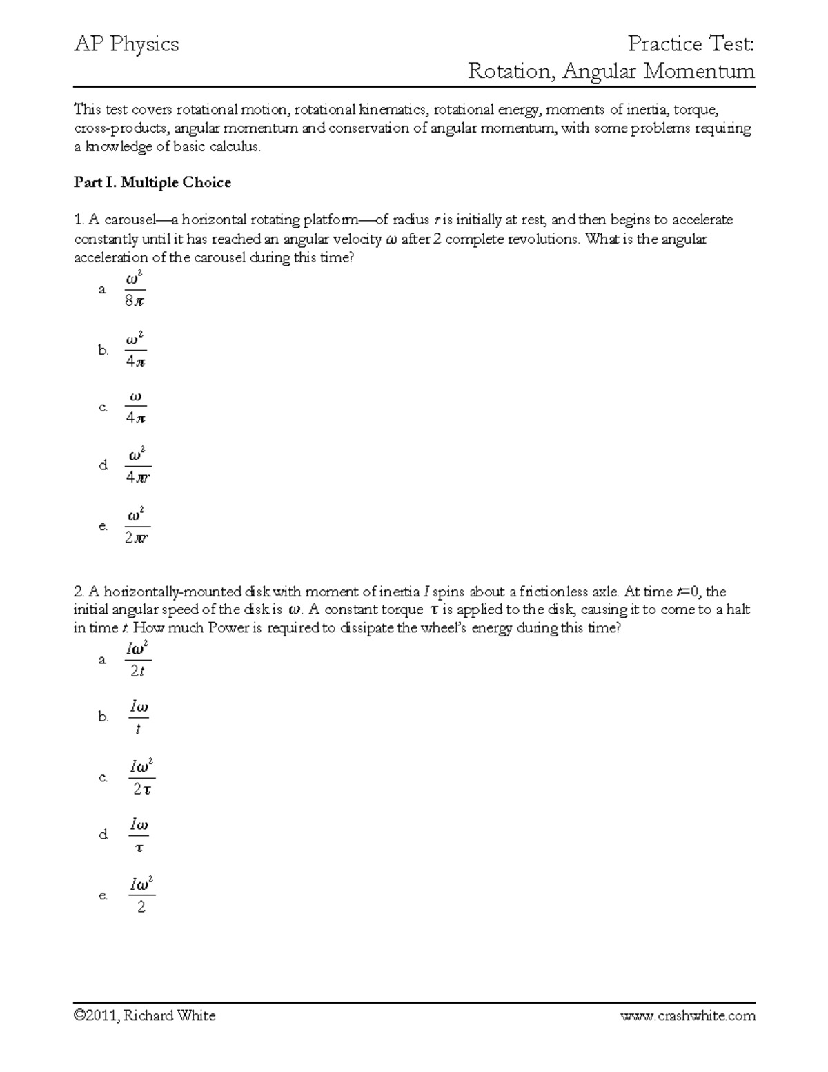Practice test-6-rotation-angular momentum - AP Physics Practice Test ...