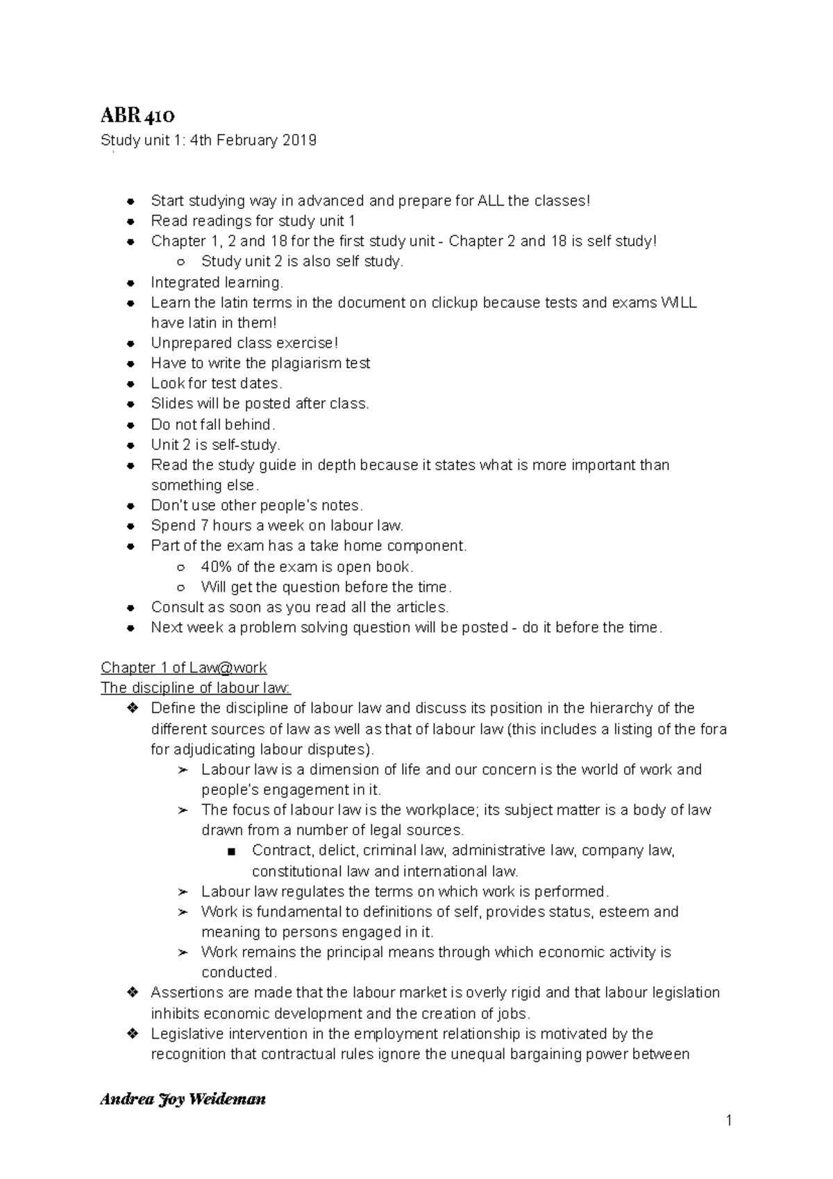 ABR 410 - Lecture notes All - ABR 410 Study unit 1: 4th February 2019 ...