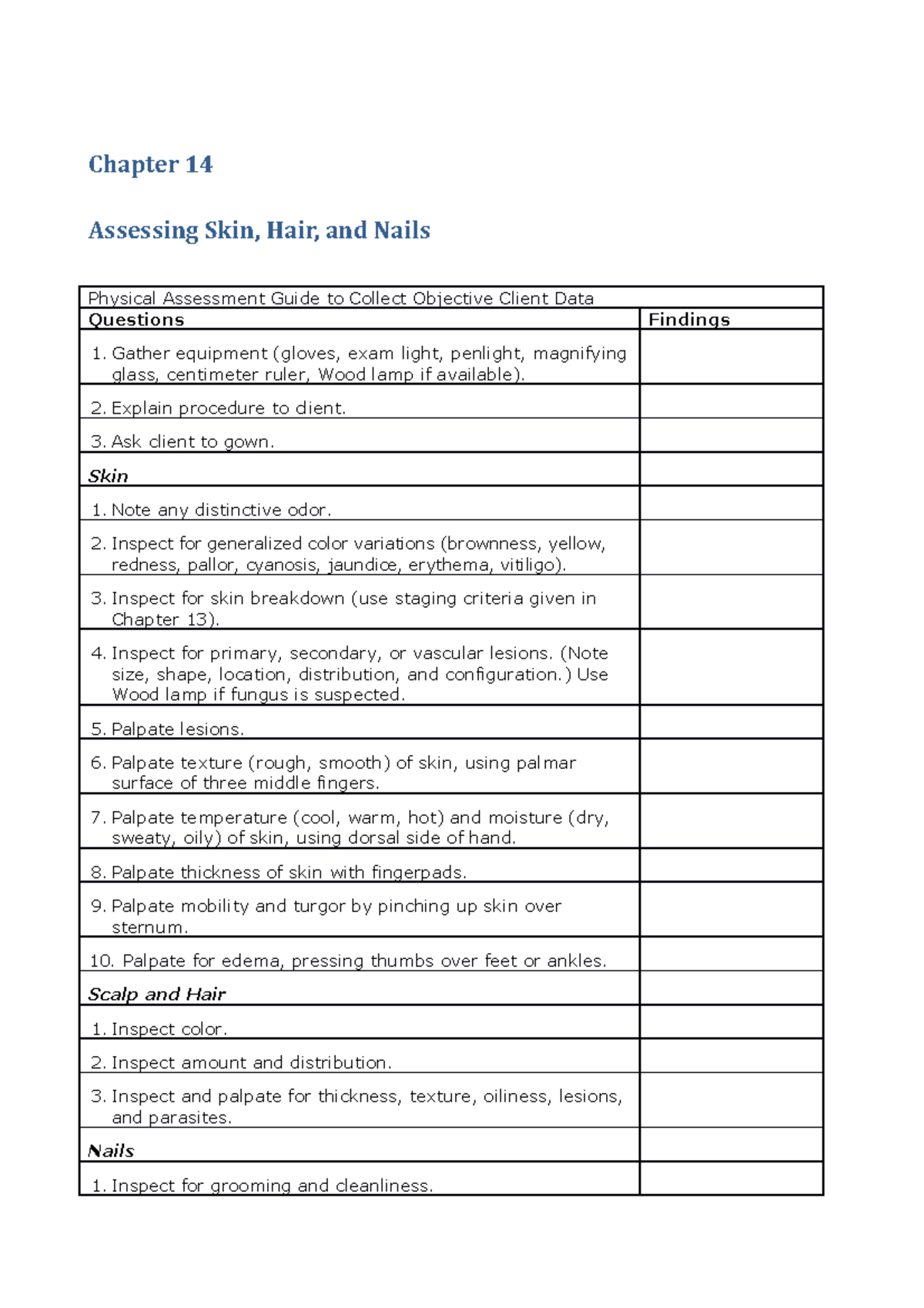 Assessing Skin Hair And Nails - Chapter 14 Assessing Skin, Hair, And ...