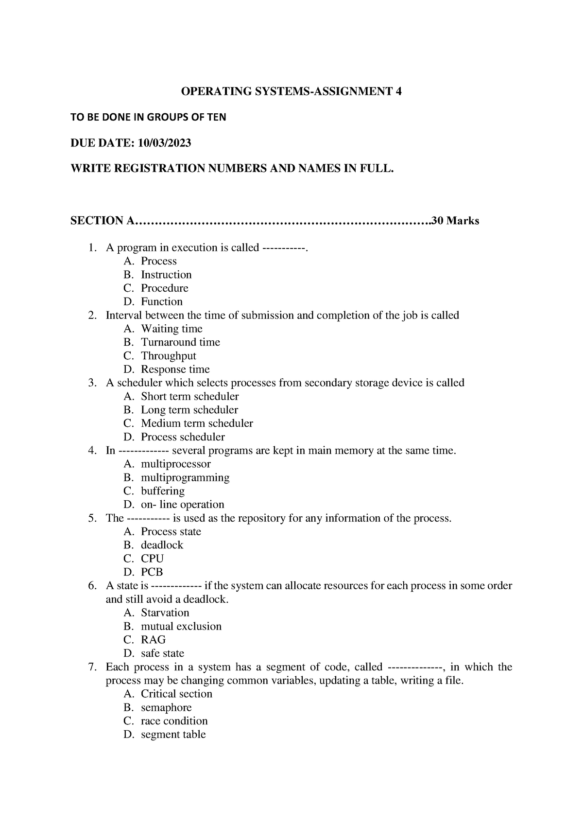 computer operating systems assignment