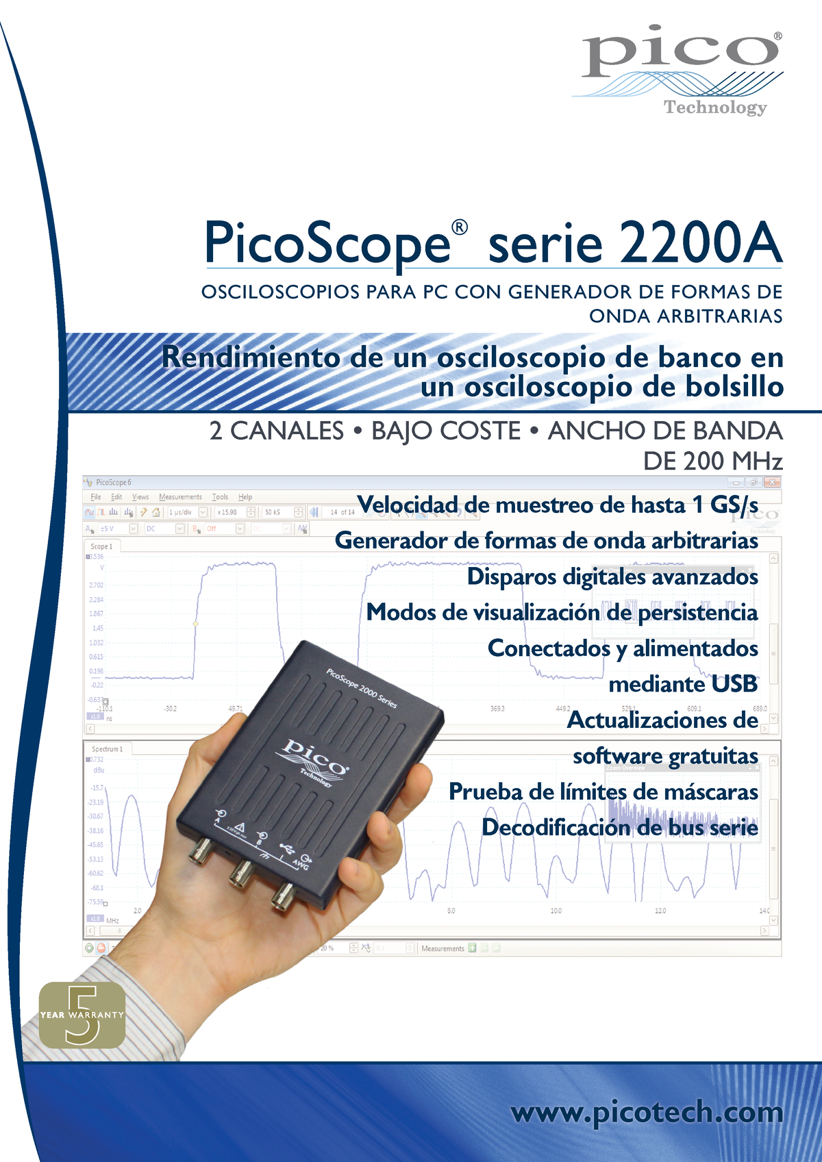 Osciloscopio digital, 3 modos de escaneo, formas de onda, generador de  señales de almacenamiento, espectro FFT, 120 MHz, ancho de banda,  osciloscopio