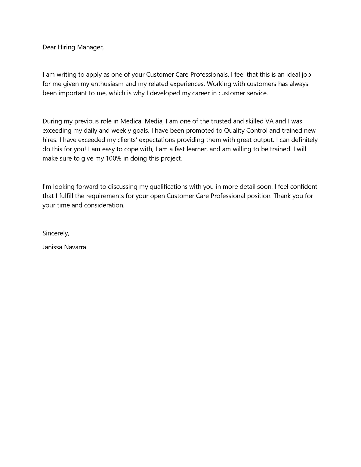 Cover Letter - Dear Hiring Manager, I am writing to apply as one of ...