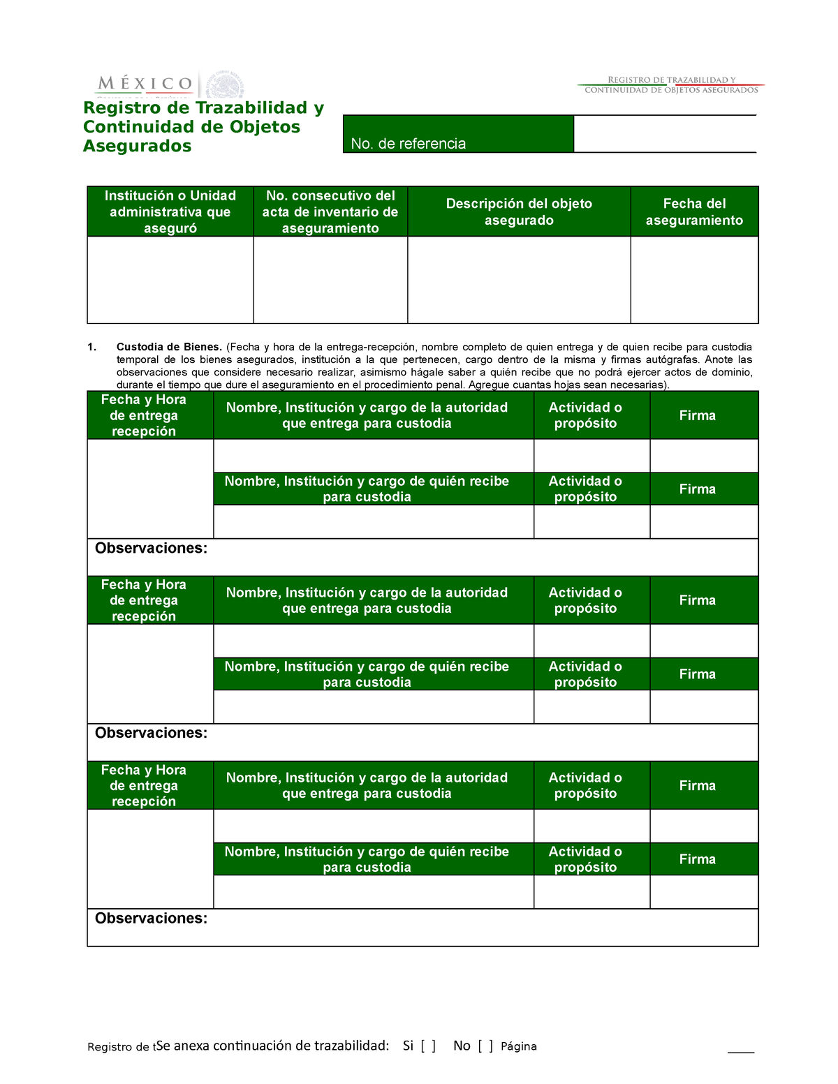 Registro De Trazabilidad Y Continuidad De Objetos Asegurados ...