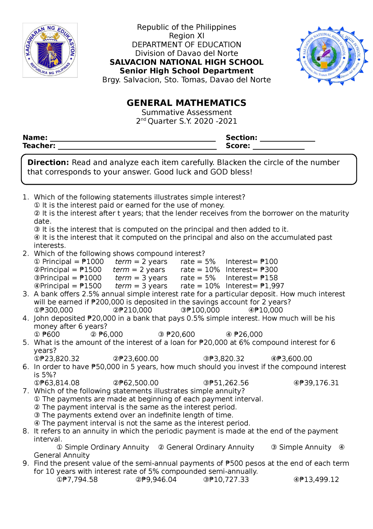 2nd-summative-test-general-mathematics-republic-of-the-philippines