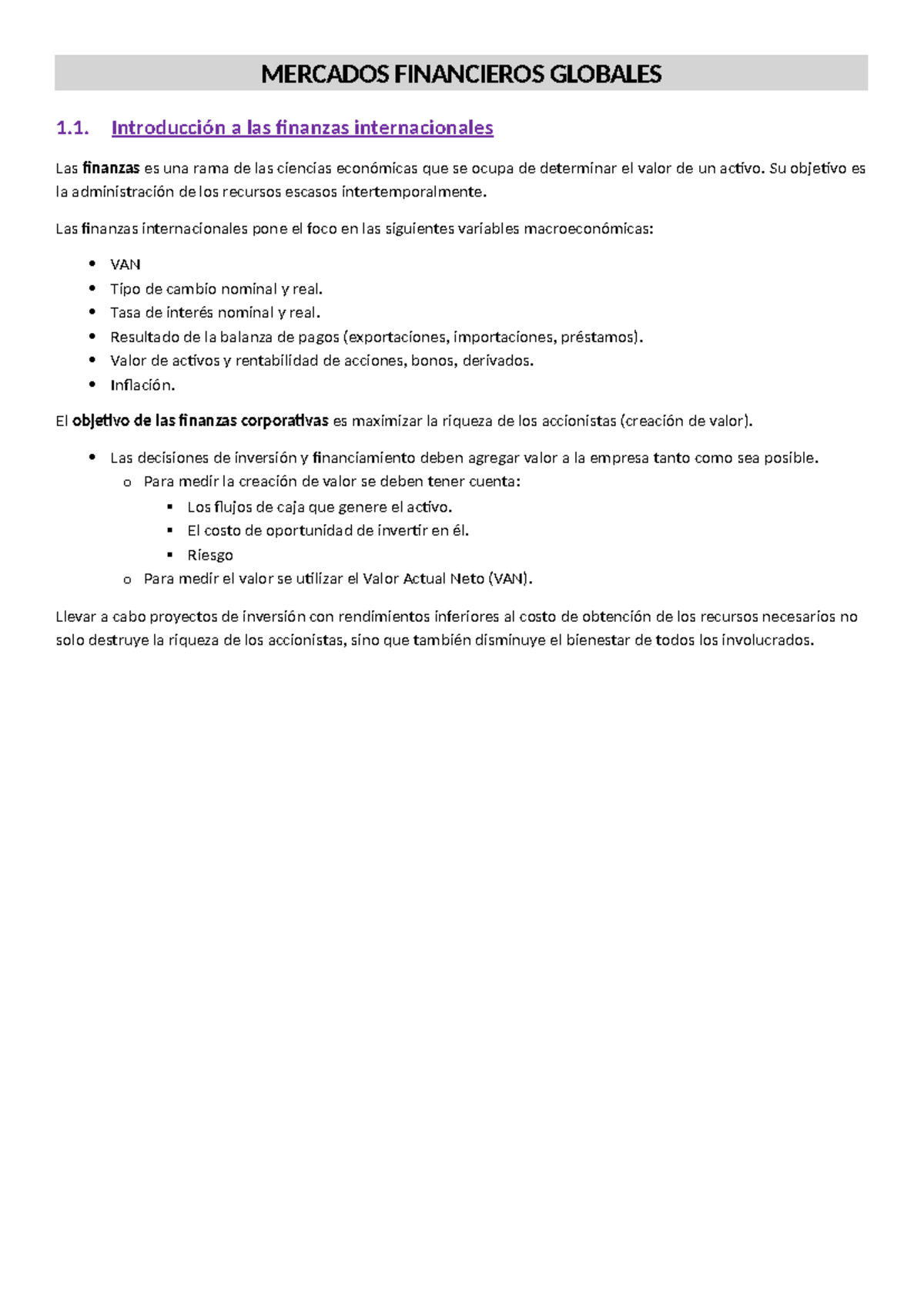 Unidad 1 - MERCADOS FINANCIEROS GLOBALES 1. Introducción a las finanzas ...