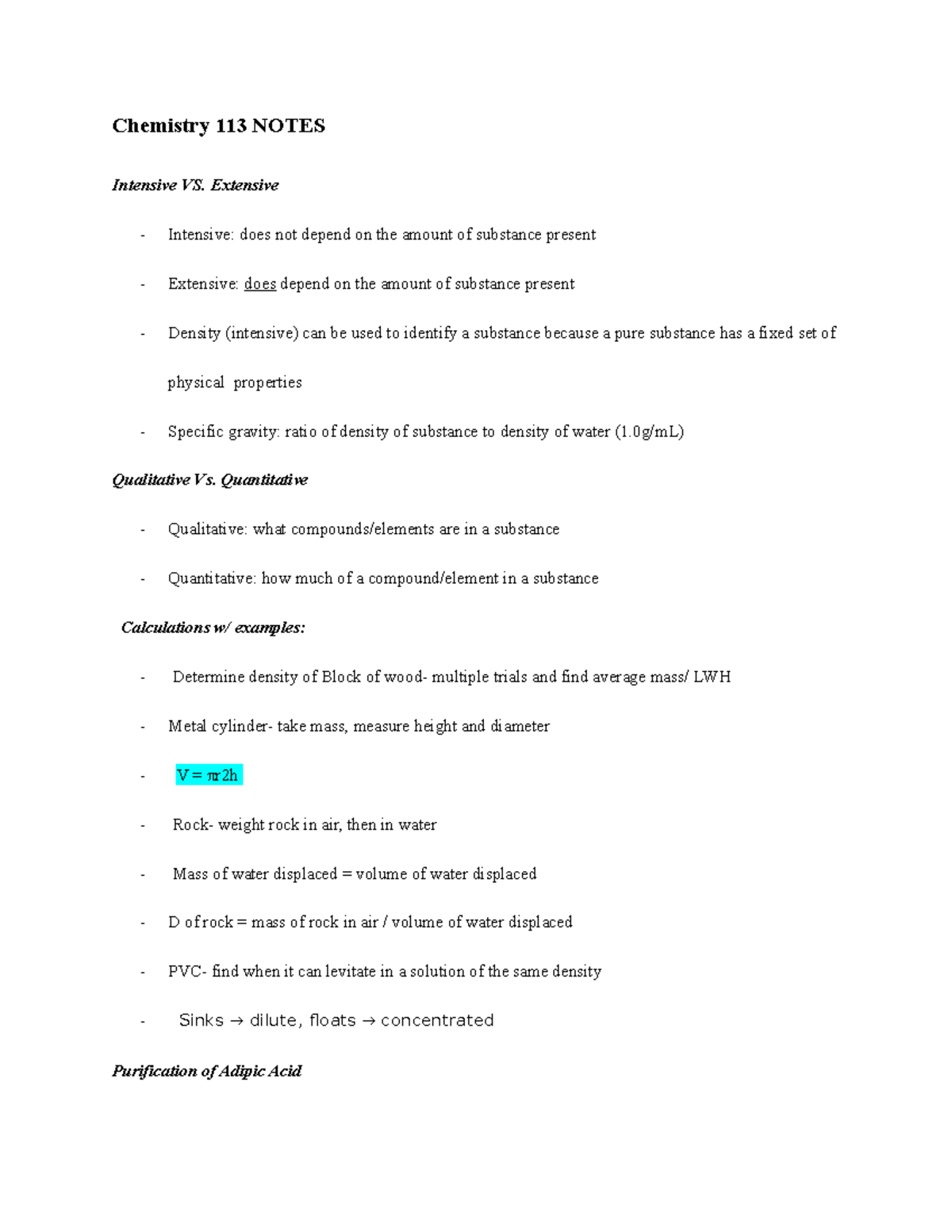 Chemistry 113 Notes - important info from Dr. Tegan Eve's final exam ...
