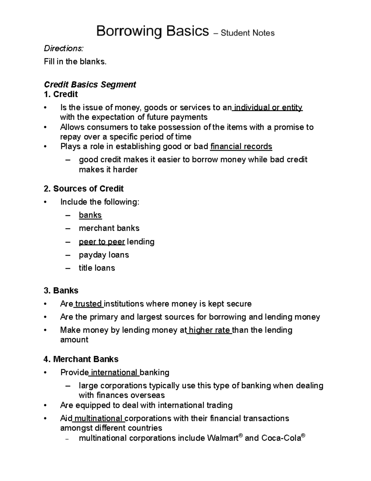 Copy of Student+Notes-+Borrowing+Basics+ - Directions: Fill in the ...
