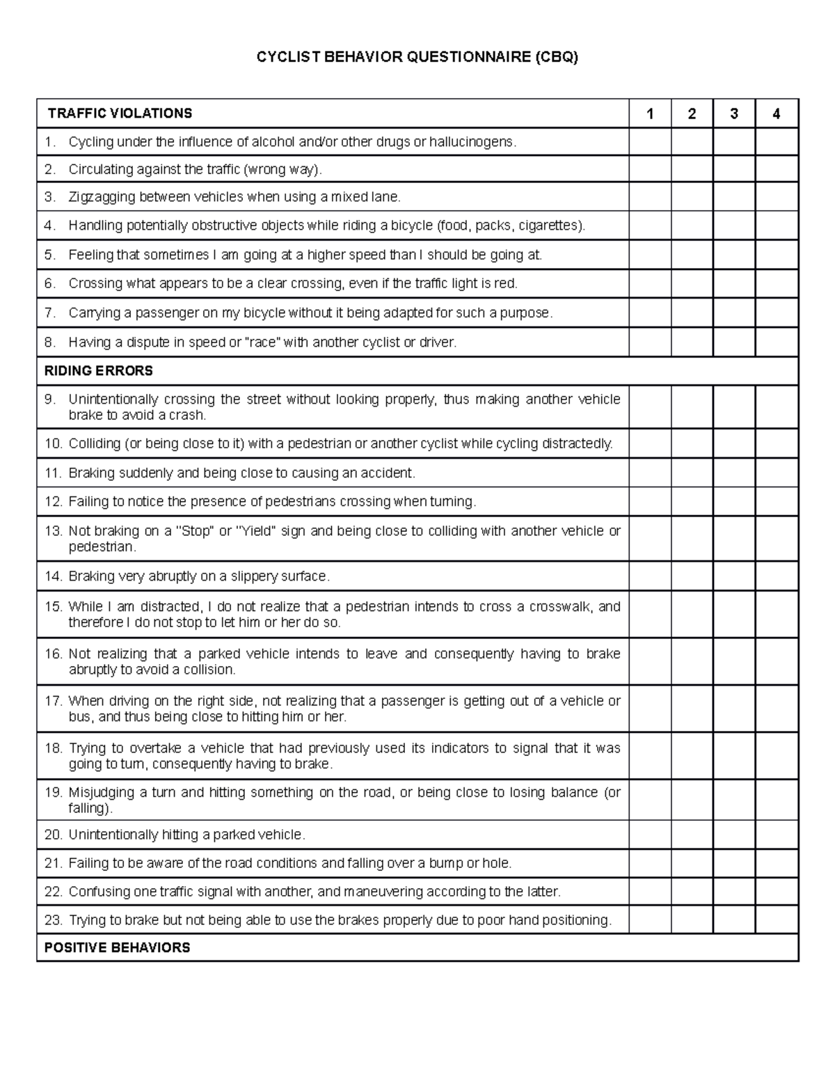 RESEARCH Cyclist questionnaire - BS Tourism Management - Studocu