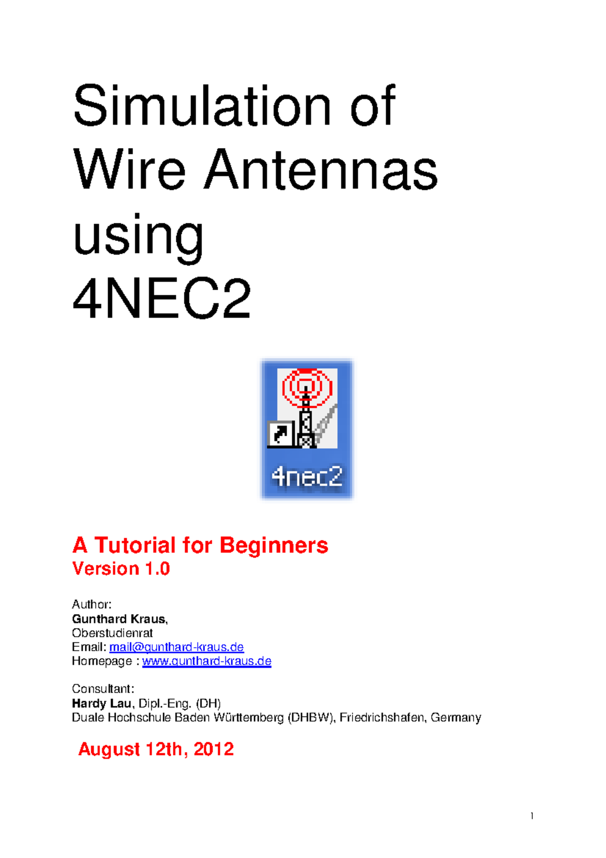 Tutorial 4NEC2 english Homepage Simulation of Wire Antennas using