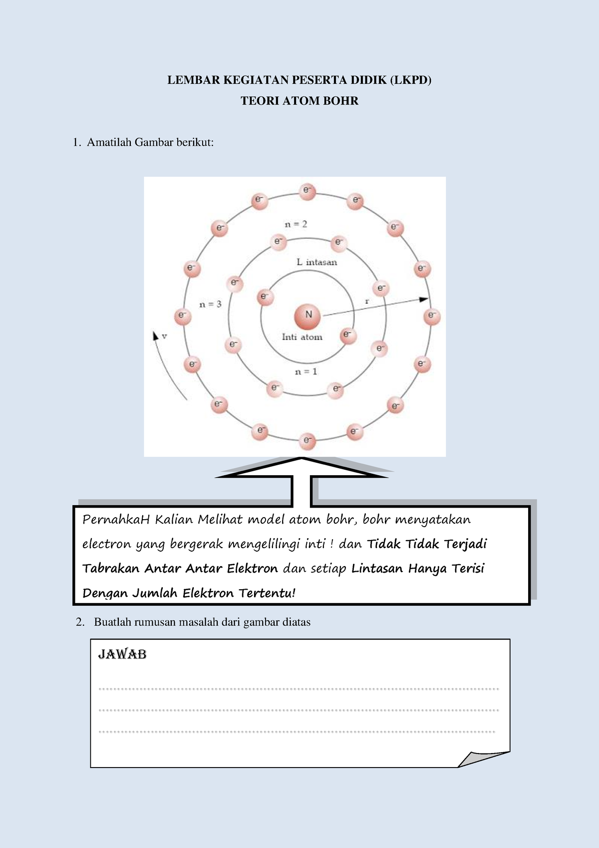 LKPD Teori ATOM BOHR - LEMBAR KEGIATAN PESERTA DIDIK (LKPD) TEORI ATOM ...