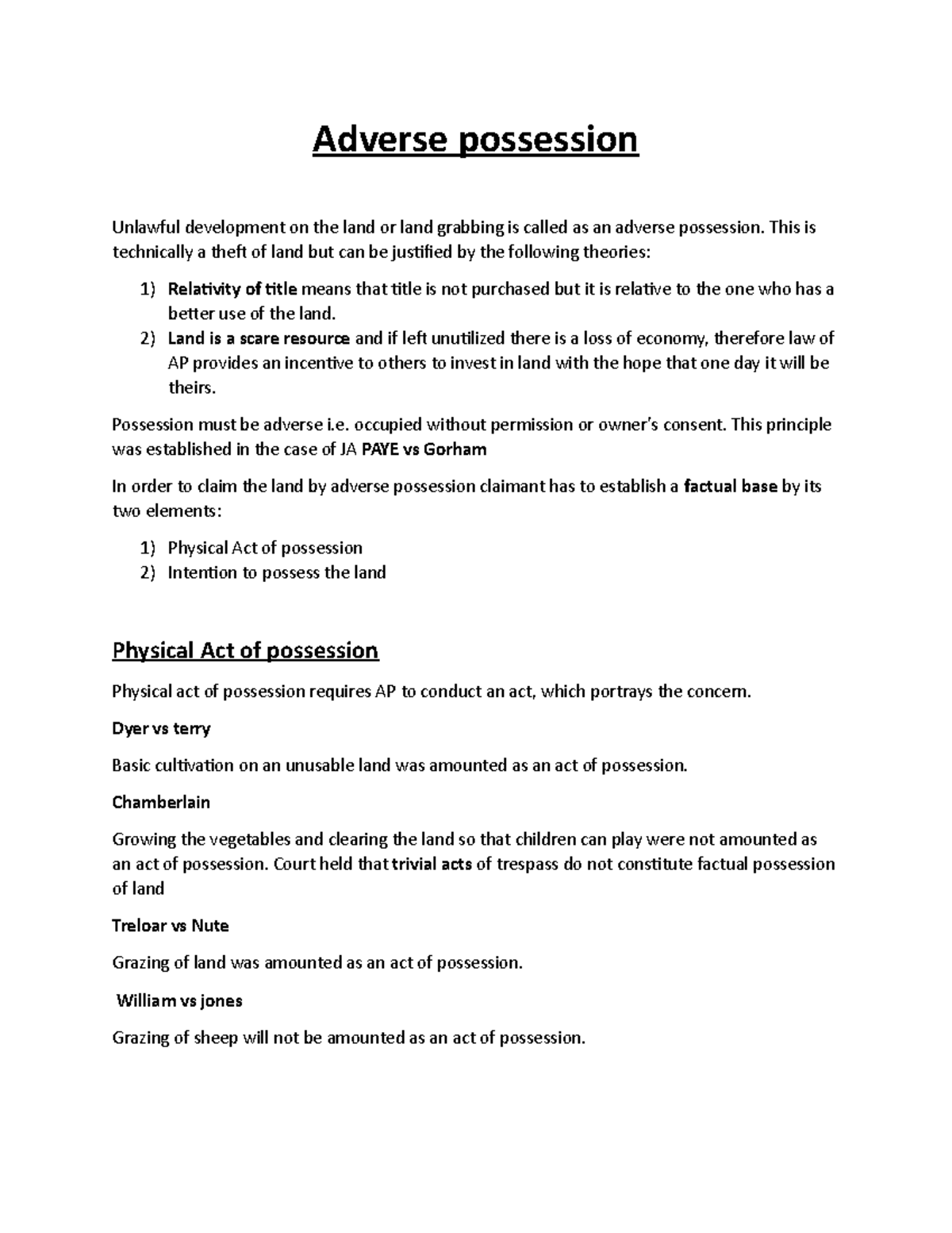 Adverse possession - This is technically a theft of land but can be ...
