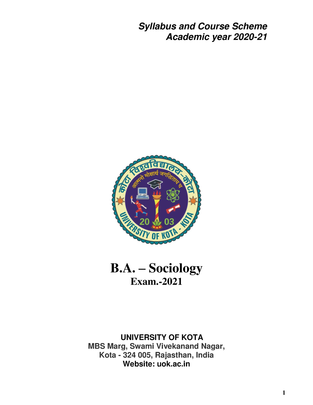 _B.A. Sociology - Syllabus And Course Scheme Academic Year 2020- B ...