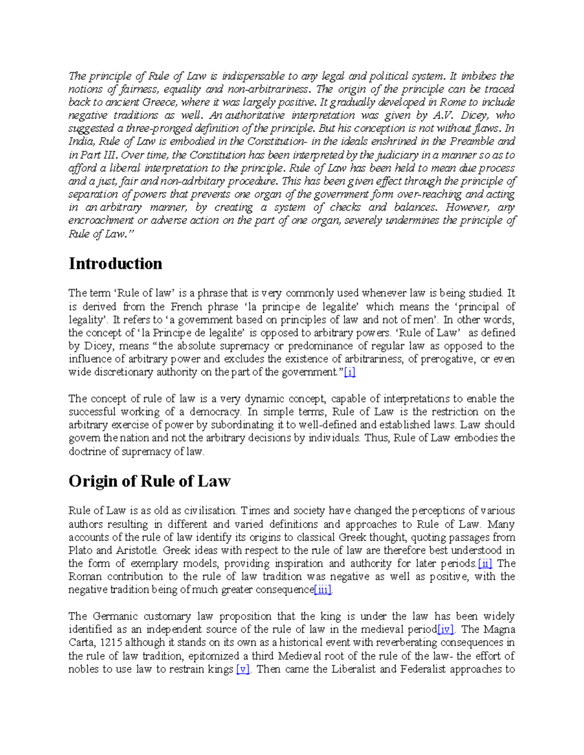 Rule of Law - Law notes - The principle of Rule of Law is indispensable ...