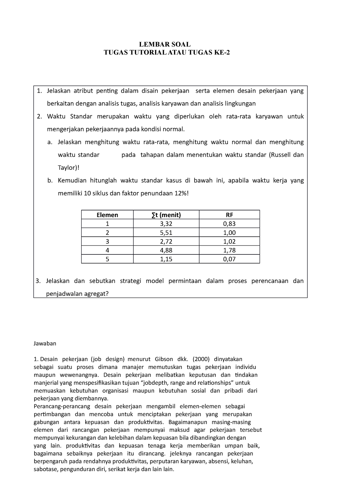 Jawaban EKMA4215 Tugas 2 - Manajemen Operasi - Studocu