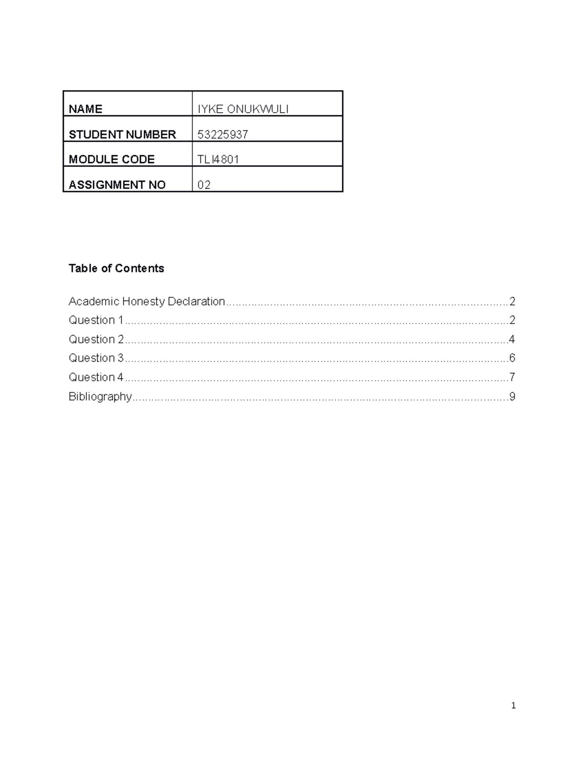 TLI4801 Assignment 2 - NAME IYKE ONUKWULI Question - Studocu