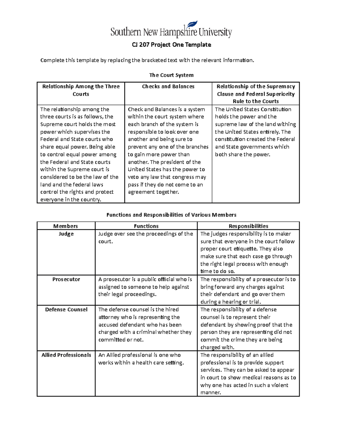 CJ 207 Project One - The Court System Relationship Among the Three ...