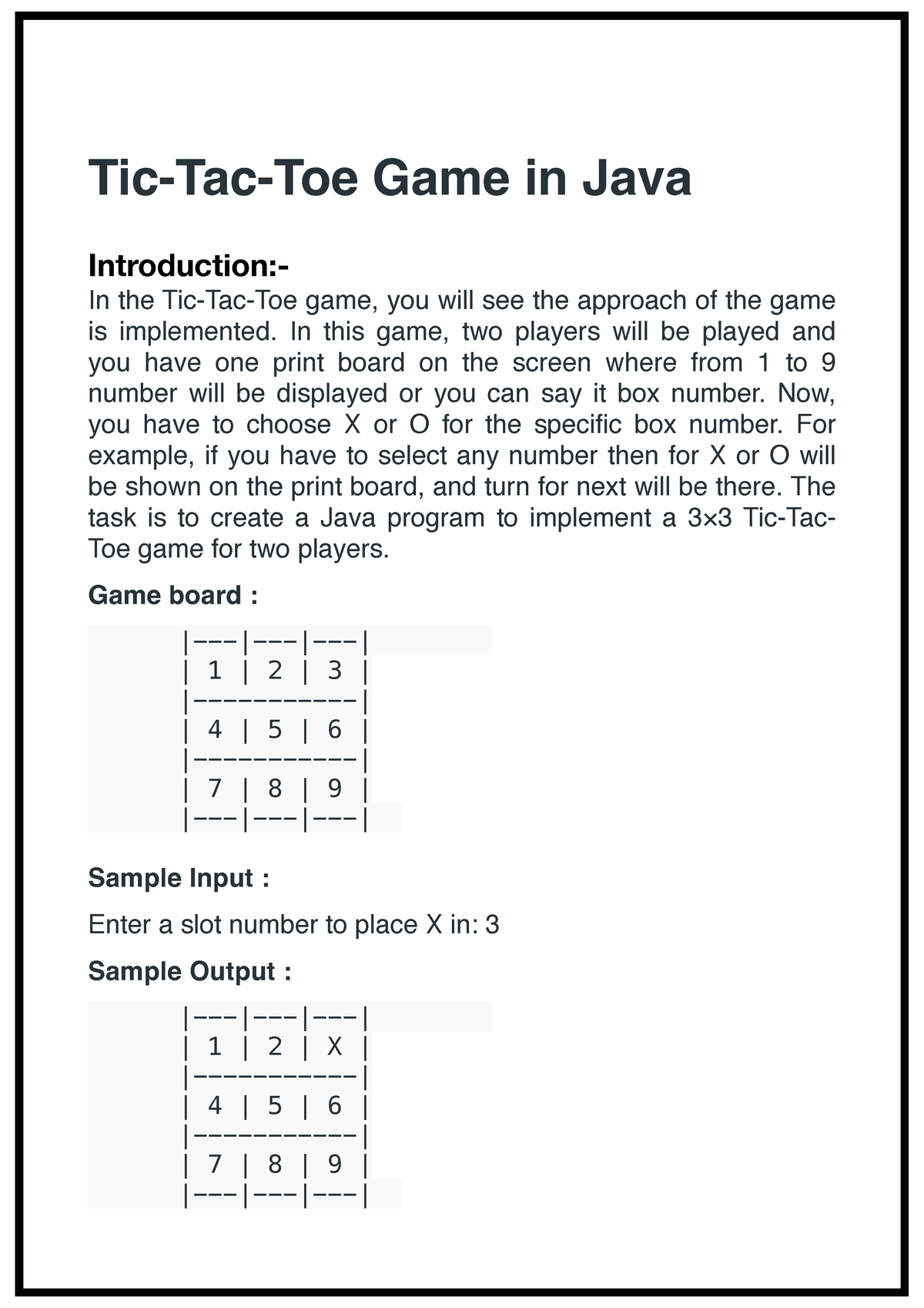 AJP Micro Project - Tic-Tac-Toe Game In Java Introduction:- In The Tic ...