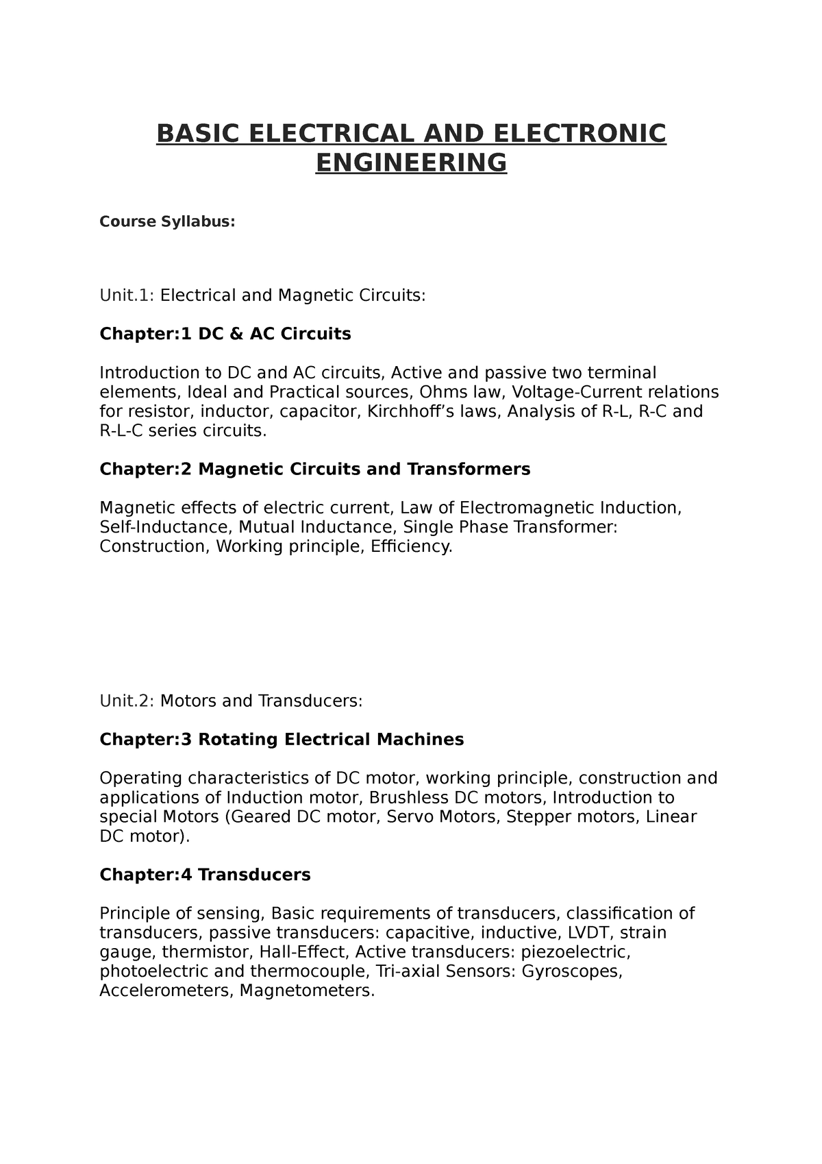 BEEE(Theory) - Notes - BASIC ELECTRICAL AND ELECTRONIC ENGINEERING ...