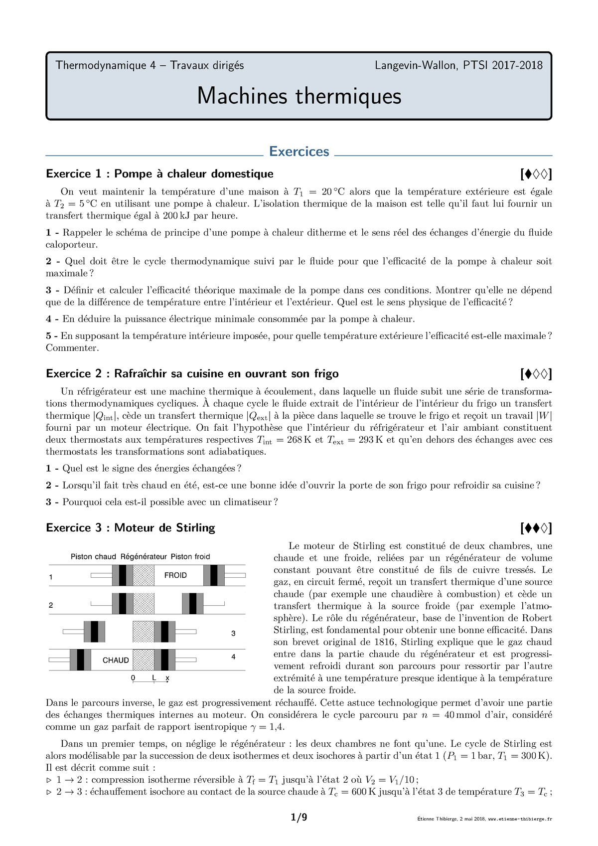 TD Machines Thermiques - Thermodynamique 4 – Travaux Dirigés Langevin ...