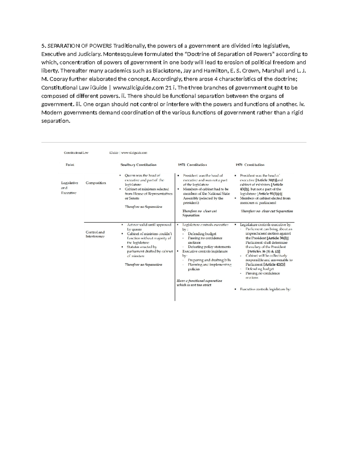 Constitutional LAW - April 2023 - 5. SEPARATION OF POWERS Traditionally ...