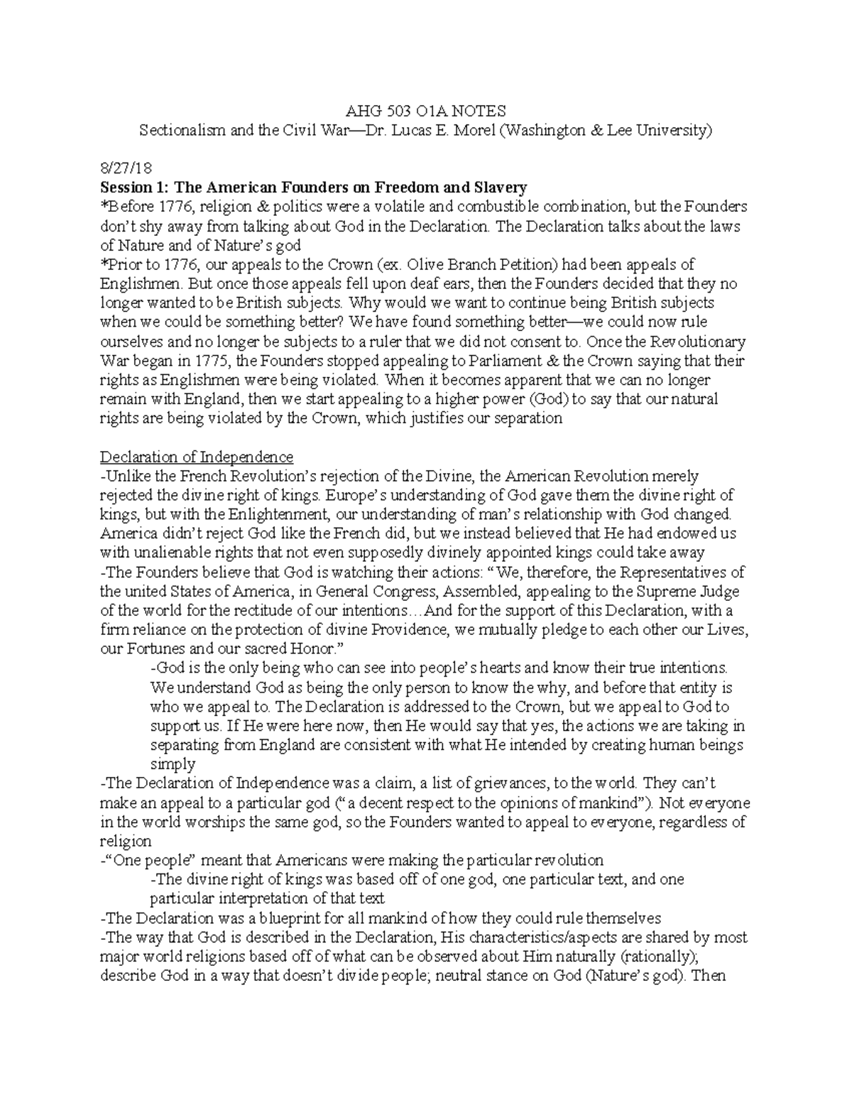 Sectionalism & Civil War AHG 503 O1A NOTES Sectionalism and the Civil