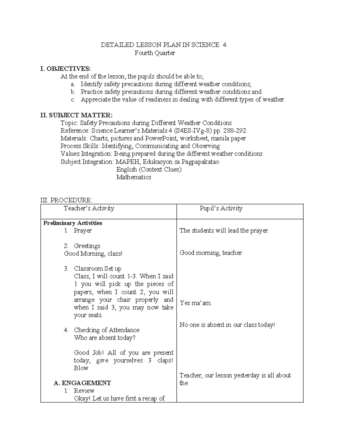 Demolp - DETAILED LESSON PLAN IN SCIENCE 4 Fourth Quarter I. OBJECTIVES ...