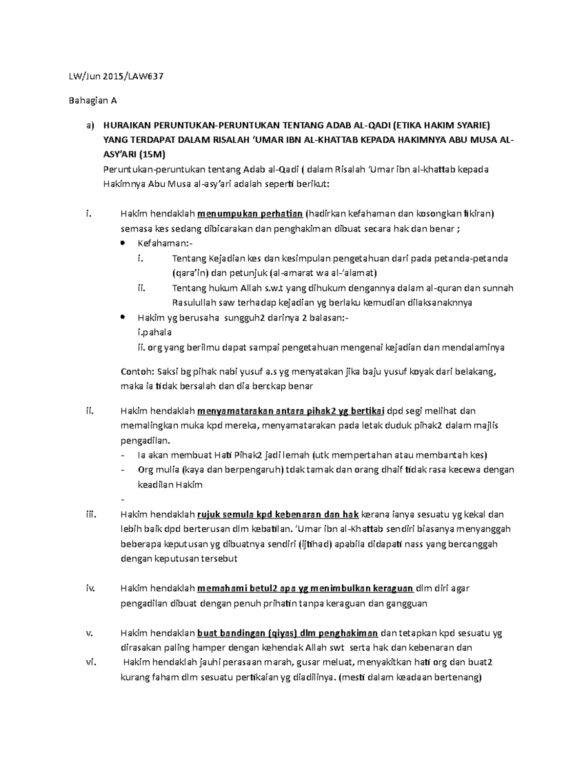 Sistem Kehakiman Islam Exam Jun 015 Bahagian A a) HURAIKAN TENTANG