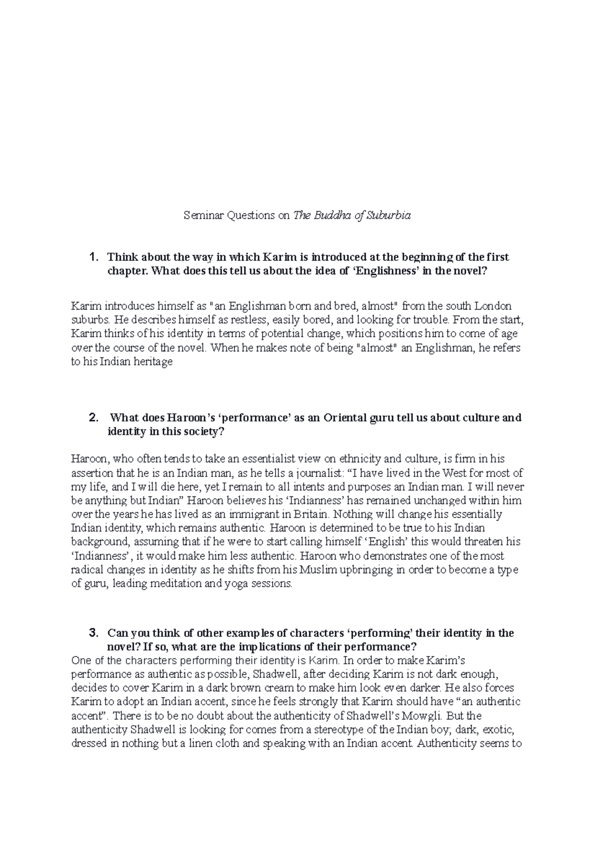 The Buddha Of Suburbia Summary Chapter By Chapter Seminar Questions on The Buddha of Suburbia - Seminar Questions on The  Buddha of Suburbia 1. Think - Studocu