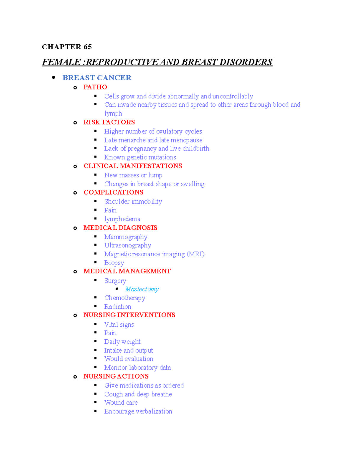 Chapter 65, 66, 67 PP Notes - CHAPTER 65 FEMALE :REPRODUCTIVE AND ...