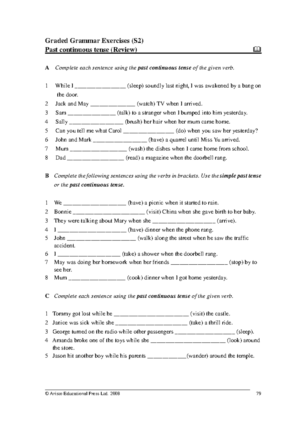 Past Continuous Tense Review - Graded Grammar Exercises (S2) Past ...
