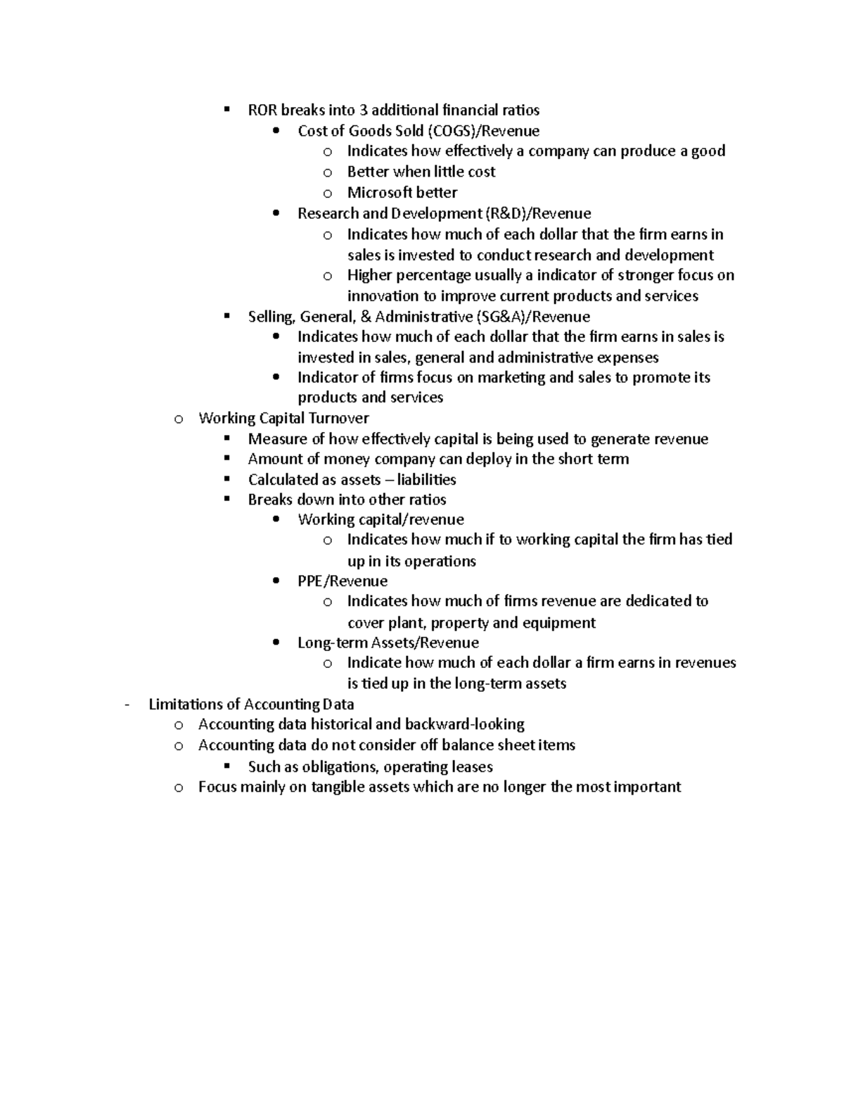 CH 5 4 - Notes - ROR breaks into 3 additional financial ratios Cost of ...