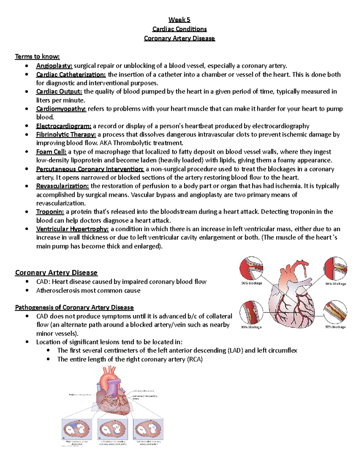 Week 5- CAD - Patho note for coronary artery disease - Week 5 Cardiac ...