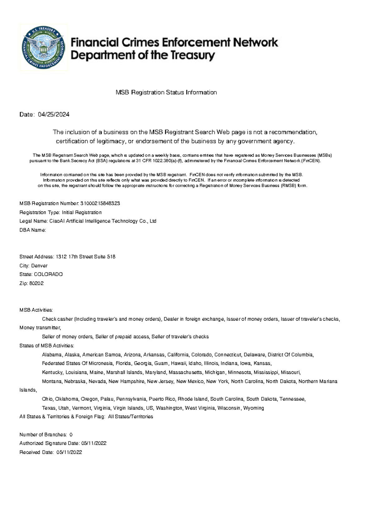 Msb registration - MSB Registration Status Information Date: 04/25/ The ...