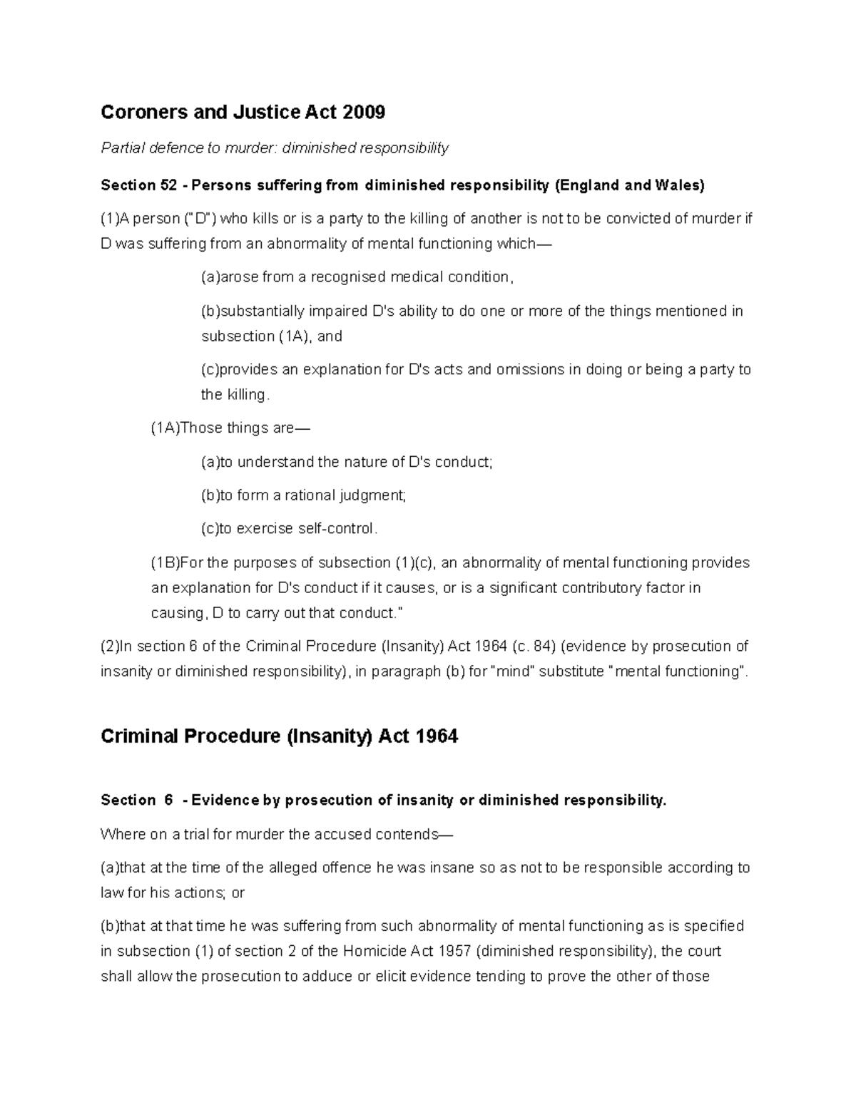 Coroners and Justice Act 2009 all necessary statutes London Studocu