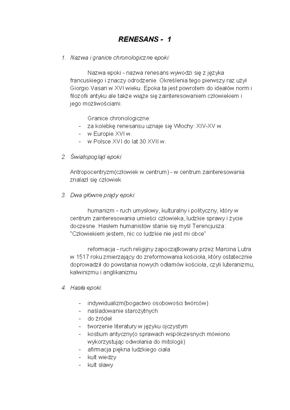 Renesansnotatka - RENESANS - 1 Nazwa i granice chronologiczne epoki