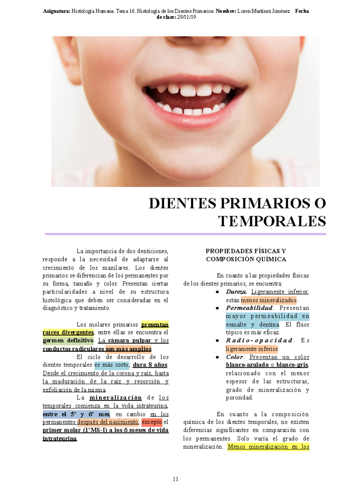 Tema 16. Histología De Los Dientes Primarios. - Asignatura: Histología ...