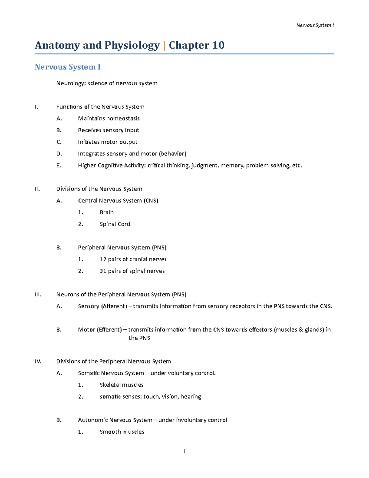 Study guide ch 10 - Anatomy and Physiology | Chapter 10 Nervous System ...