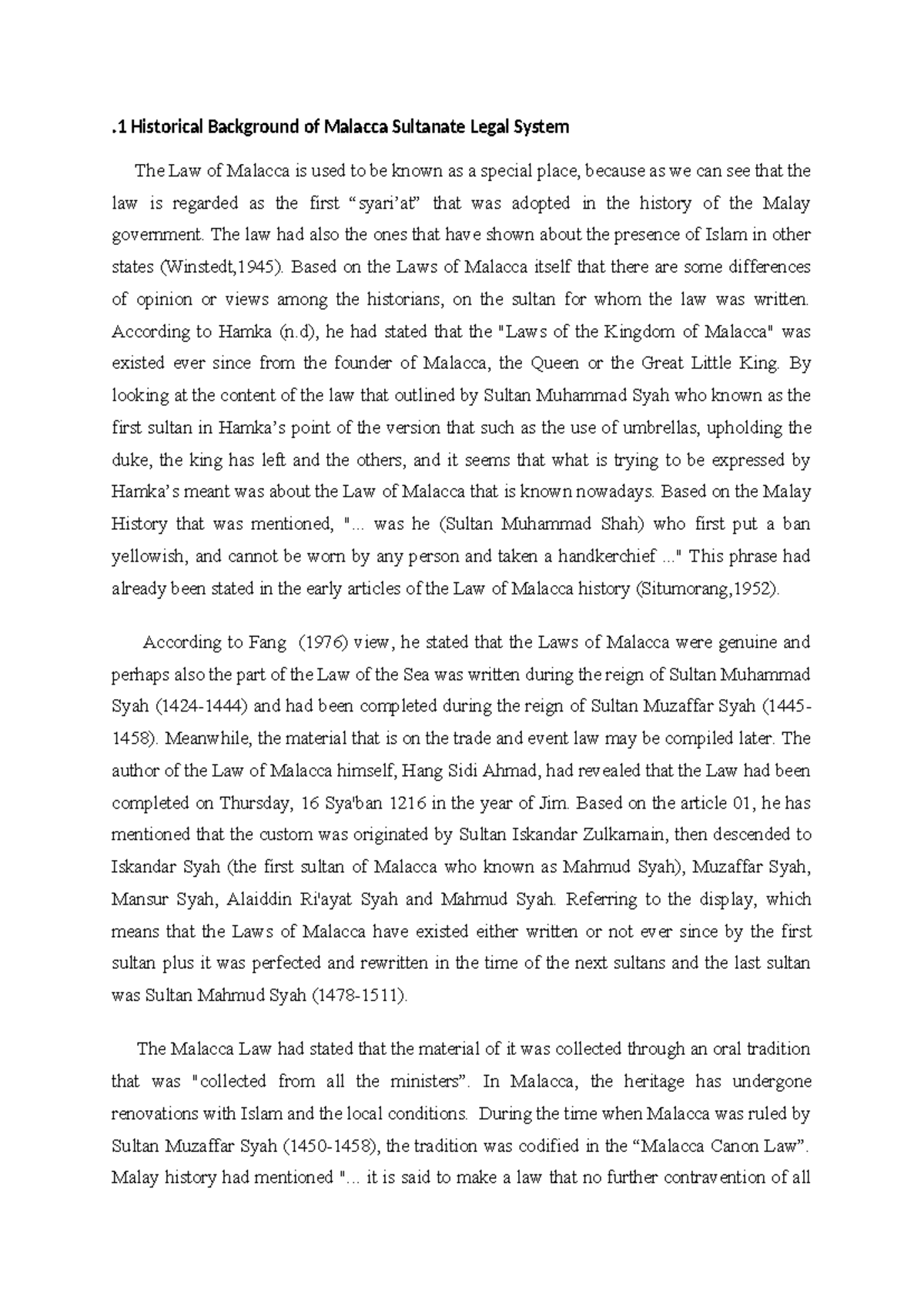 Historical Background of Malacca Sultanate Legal System - 1 Historical ...