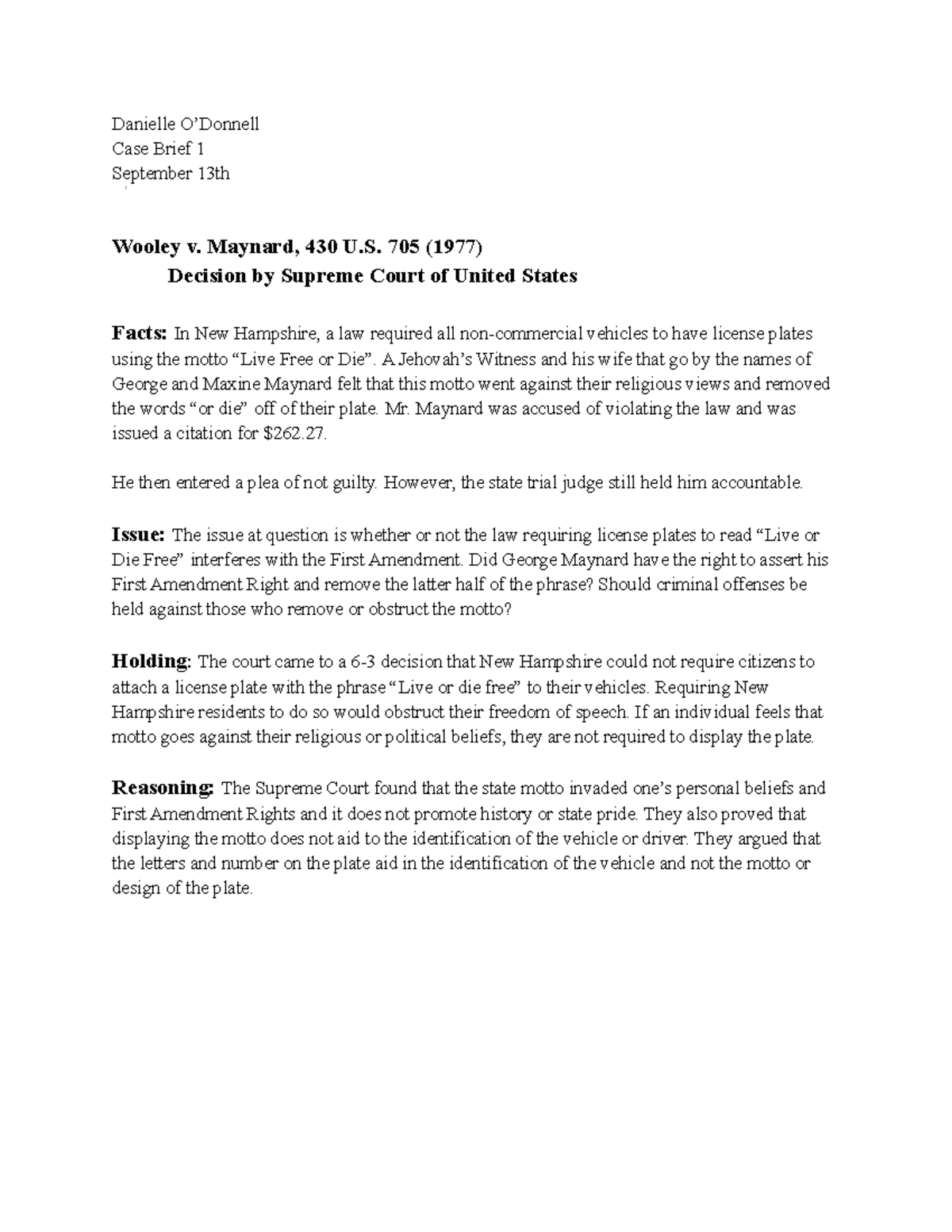 Case Breif 1 Case Brief assignment for Law of Public Communication