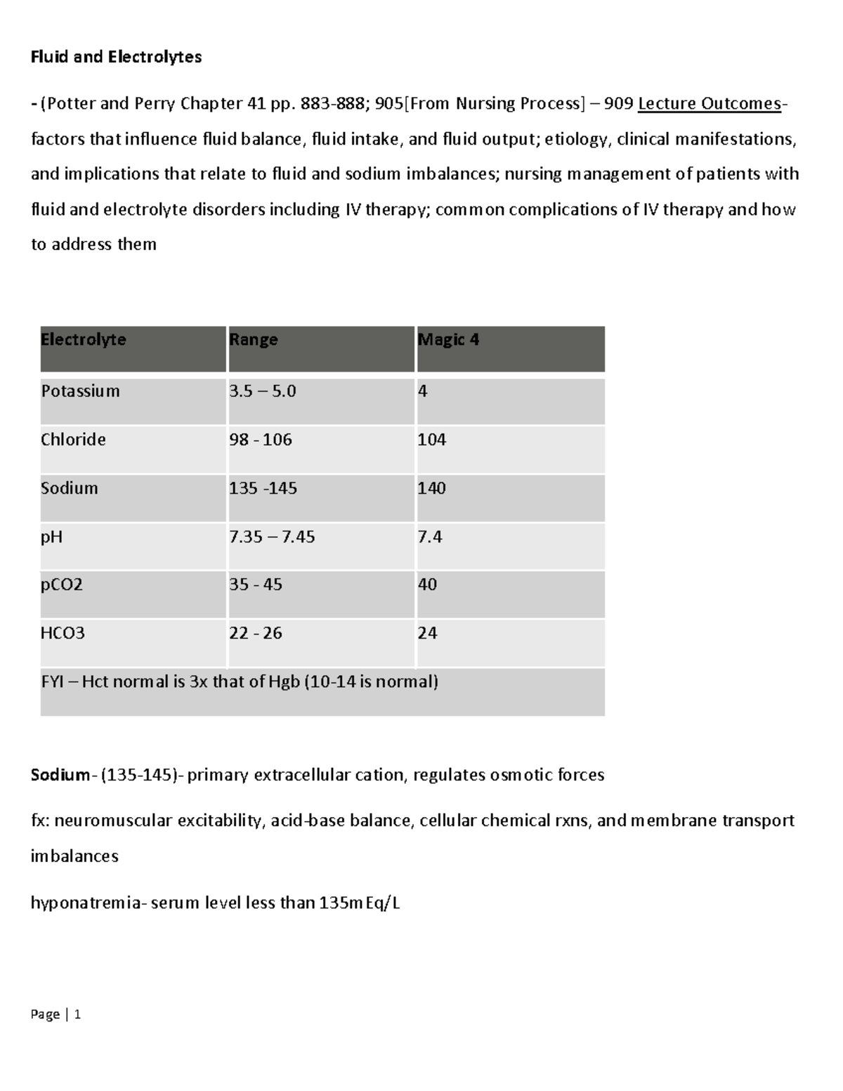 Fluid and Electrolytes Fluid and Electrolytes (Potter and Perry