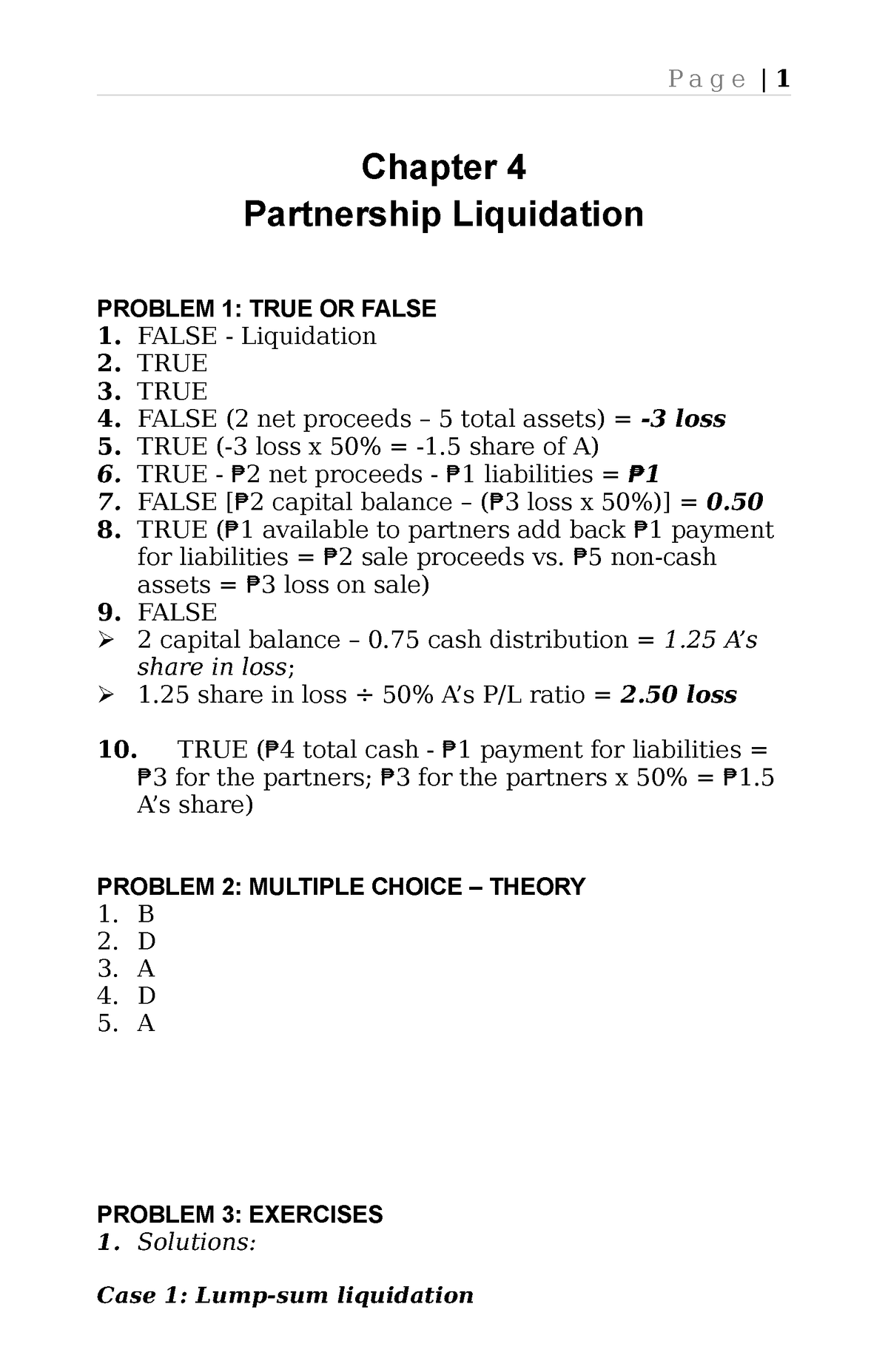 SOL - ... - Chapter 4 Partnership Liquidation PROBLEM 1: TRUE OR FALSE ...