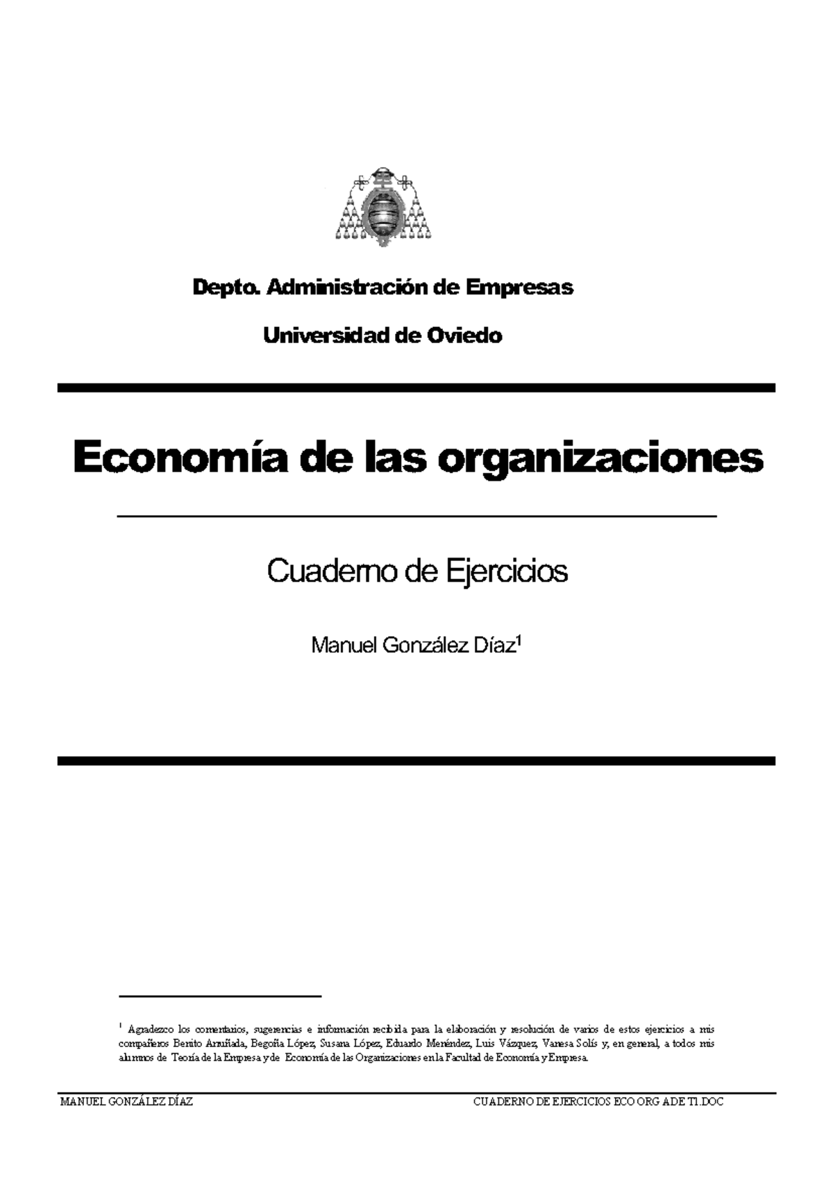 Cuaderno De Ejercicios Eco Org ADE T1 - MANUEL GONZÁLEZ DÍAZ CUADERNO ...