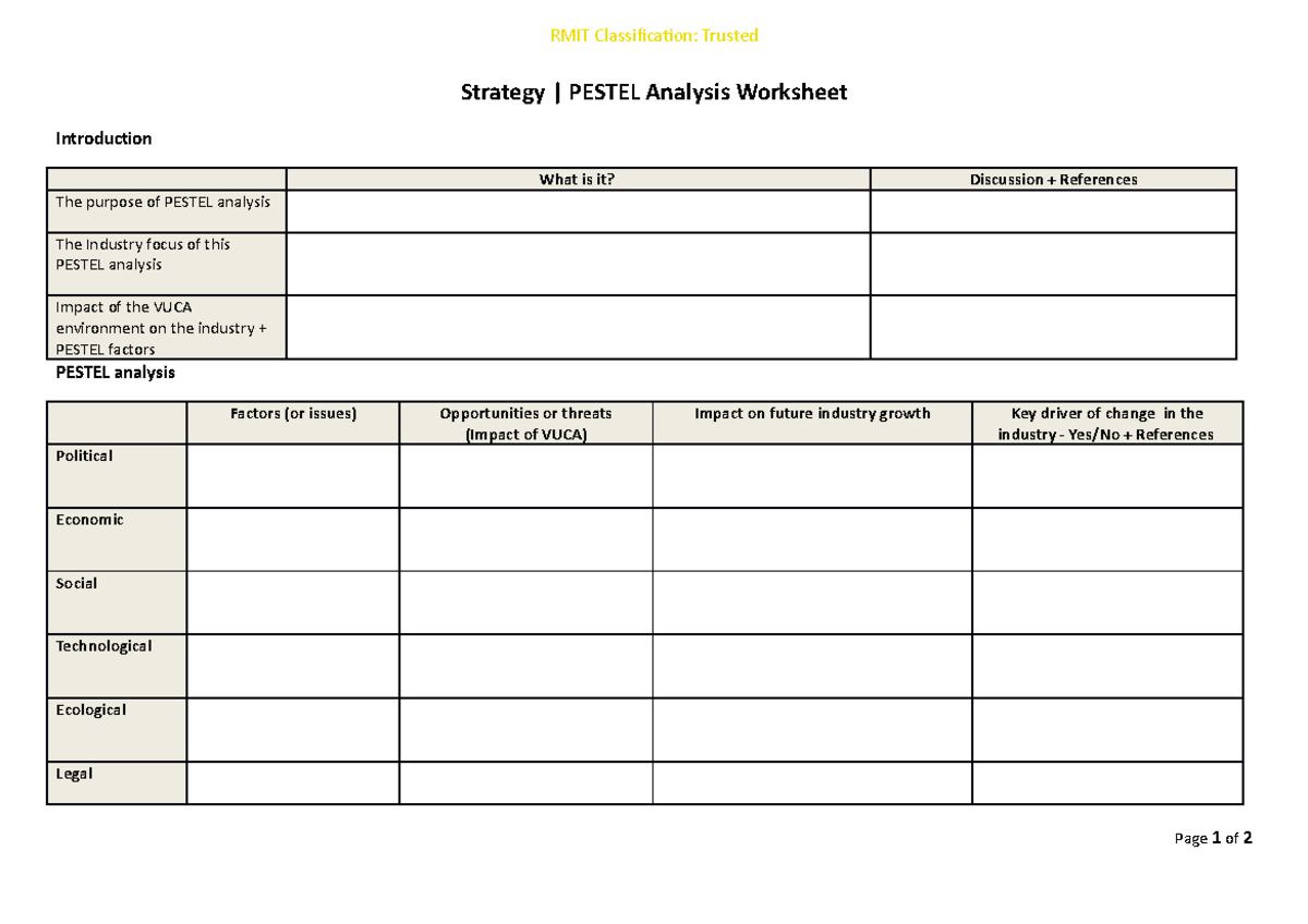 Worksheet for Assignment 1 - Strategy | PESTEL Analysis Worksheet ...